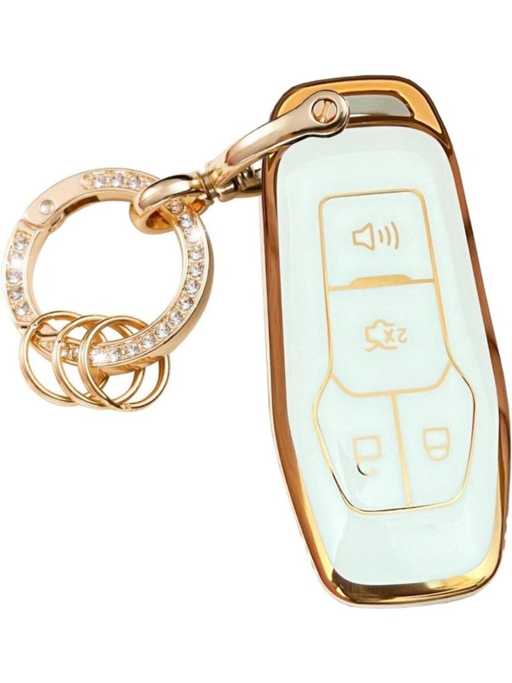 White Key Fob Cover with Keychain for Ford Edge Explorer Fusion Mustang